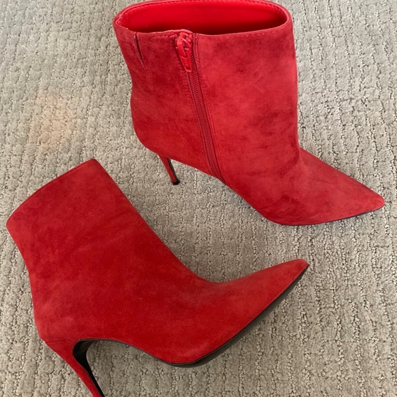 Red Suede Ankle Booties - Picture 1 of 3